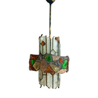 Colored Glass and Brass Chandelier attributed to Albano Poli, 1960s For Sale