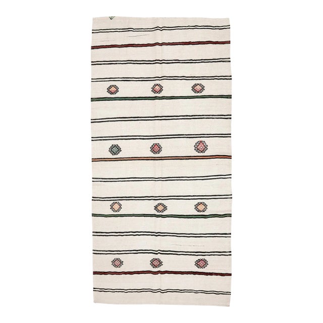 Mid 20th Century Vintage Embroidered Hemp Kilim Rug For Sale