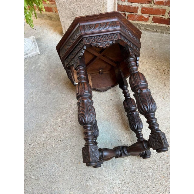 Petite Antique French Octagon Center Side Table Side End Renaissance Carved Oak For Sale - Image 12 of 12