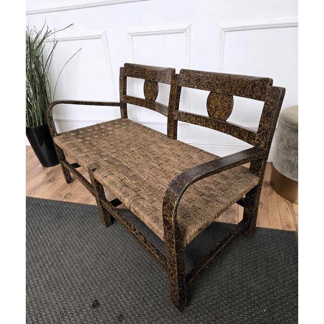 Vintage Italian Burl Wood and Cord Woven Rope Lounge Bench, 1960s For Sale - Image 6 of 10