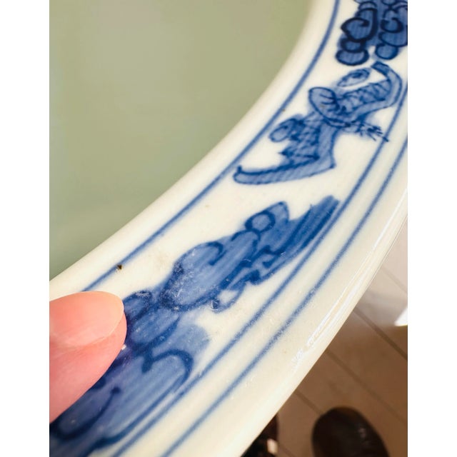 Vintage Extra Large Blue and White Chinese Dragon Chinoiserie Porcelain Fishbowl Jardiniere Planter For Sale - Image 4 of 11