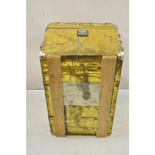 Antique Victorian Brass Clad Wooden Band Train Trunk Storage Treasure Chest For Sale - Image 11 of 11