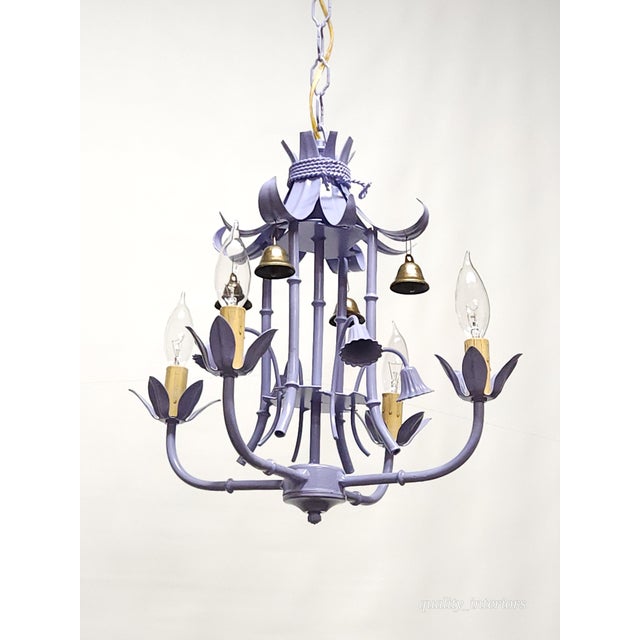 Darlingest Petite Vintage Italian Tole Faux Bamboo Pagoda Lavender Chandelier ~ Rewired ~ Restored ~ Rejuvenated ~ Ready to Hang ~ For Sale - Image 12 of 12