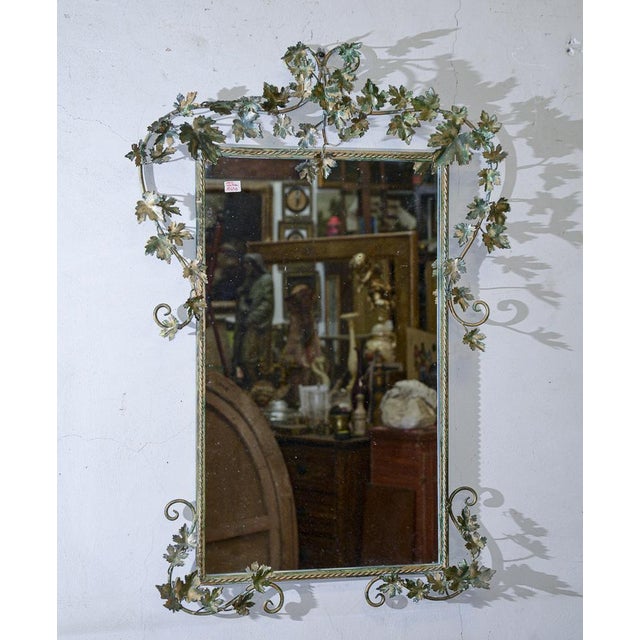 Hand-Painted Metal Wall Mirror with Vine Leaf Motives For Sale - Image 16 of 18