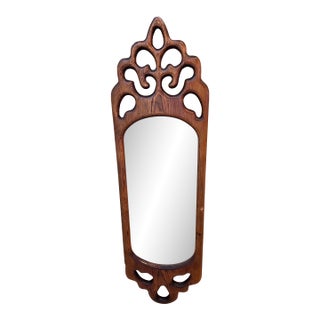 Vintage 1970s Carved Wooden Art Nouveau Style Wall Mirror For Sale