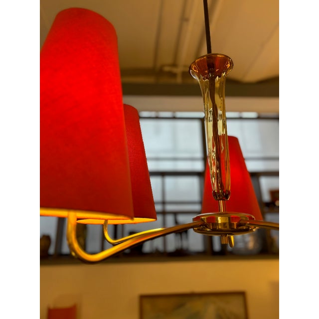 Metal Mid-Century Modern Chandelier in Brass, 1960s For Sale - Image 7 of 12