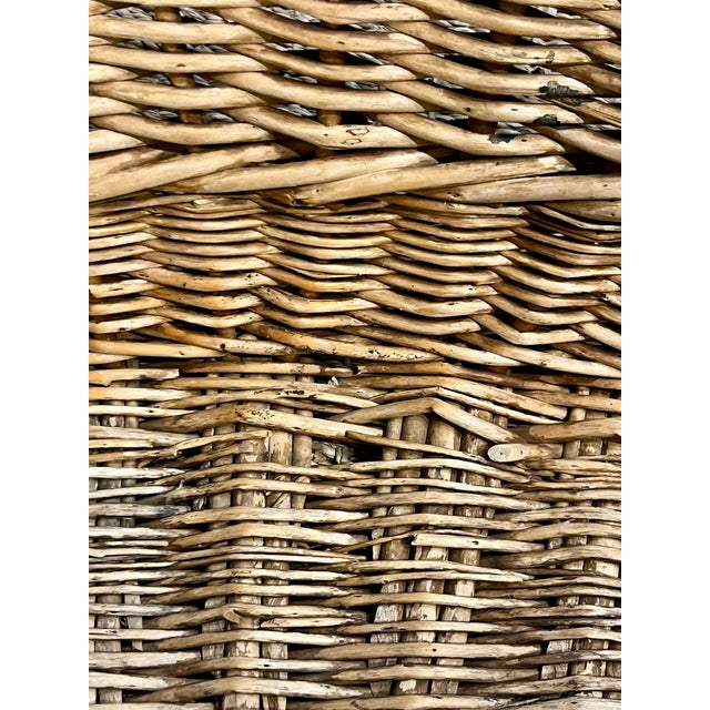 Antique French Provincial Handwoven Wicker Gathering or Laundry Basket 29” Wide For Sale - Image 16 of 16