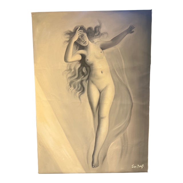 1960s Oil Painting Titled "Eluna Goddess. Of the Moon" Signed Lin Peny 21x30 For Sale