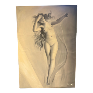 1960s Oil Painting Titled "Eluna Goddess. Of the Moon" Signed Lin Peny 21x30