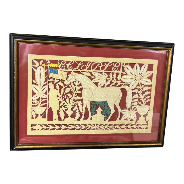 1940s Vintage Allen Saalburg Paper Cut Eclipse Horse Print, Framed For Sale