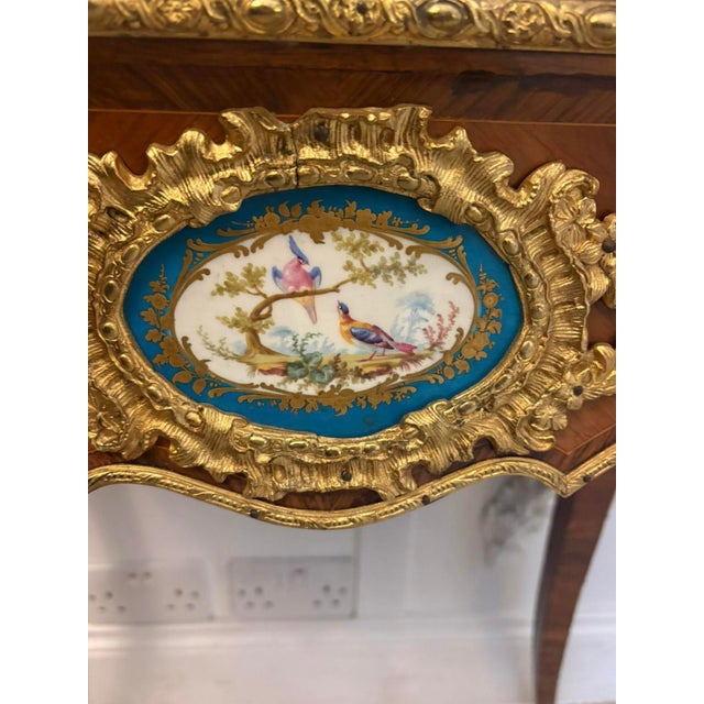 Antique French Victorian Ormolu Mounted Kingwood Jardiniere Stand with Porcelain Plaque, 1860 For Sale - Image 13 of 17
