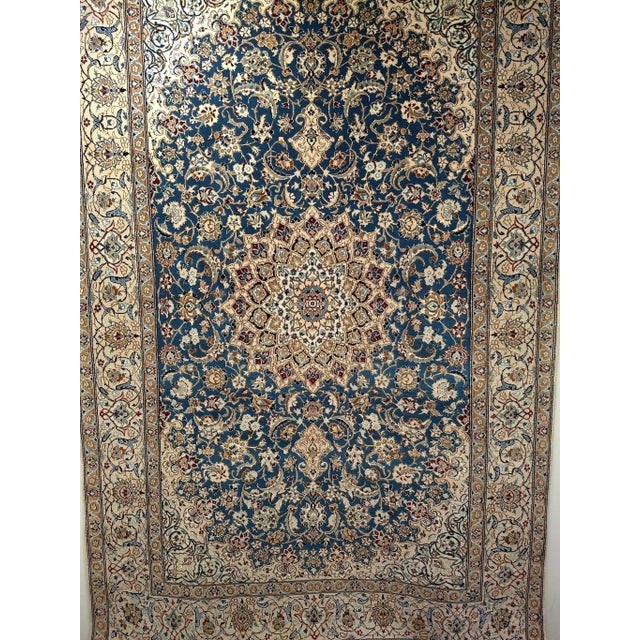 Vintage Persian Nain Rug, Handwoven Floral Pattern, Silk Highlights, Blue & Ivory, 6’ X 9’ For Sale In Chicago - Image 6 of 12