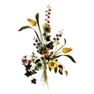 Vintage Tole Made in Italy Flowered Wall Candle Sconce For Sale