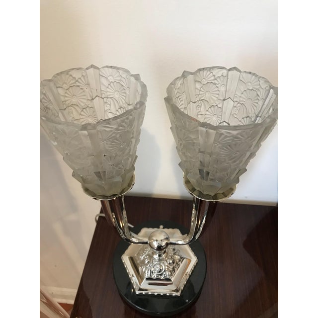 Metal French Art Deco Floral Table Lamp For Sale - Image 7 of 12