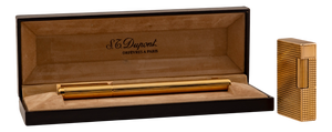 Gold-Plated Standard Lighter and Vermeil Piston Fountain Pen from S.T. Dupont, 1970s, Set of 2