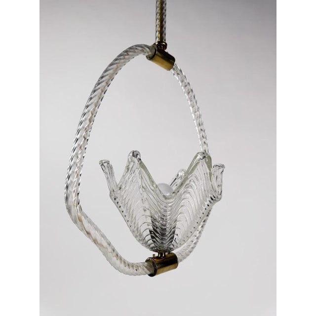Italian Art Deco Murano Glass and Brass Pendant Light, 1930s For Sale - Image 10 of 18