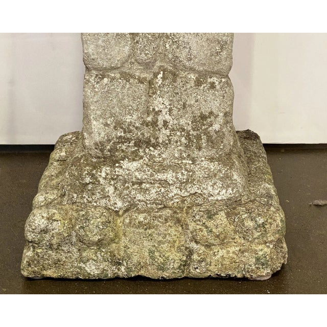 Stone English Square Pedestal Garden Planters With Cobblestone Relief (Four Available) For Sale - Image 7 of 12