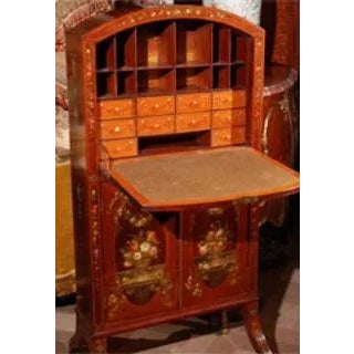 English 19th C. English Painted Satinwood Drop Front Writing Desk For Sale - Image 3 of 4