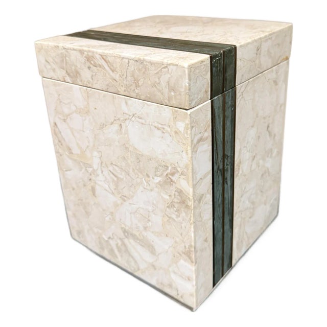 Maitland Smith Tessellated Stone & Brass Square Box Postmodern For Sale
