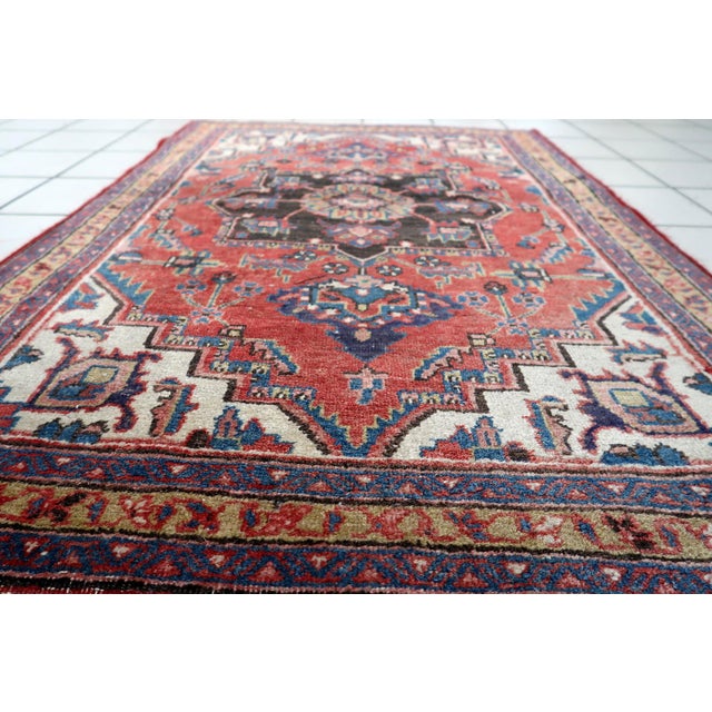 Persian 1920s, Antique Persian Heriz Rug Wool Handmade 3' X 4.4' For Sale - Image 3 of 10
