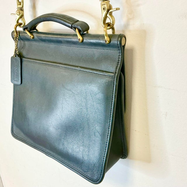 1993 Vintage Boho Chic Coach Willis Navy Leather Satchel Crossbody Handbag For Sale - Image 11 of 11