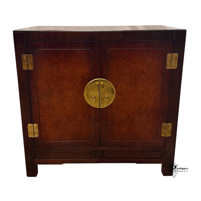 Vintage White Furniture Chinoiserie Style Burl Wood & Lacquer Accent Storage Cabinet For Sale - Image 11 of 11