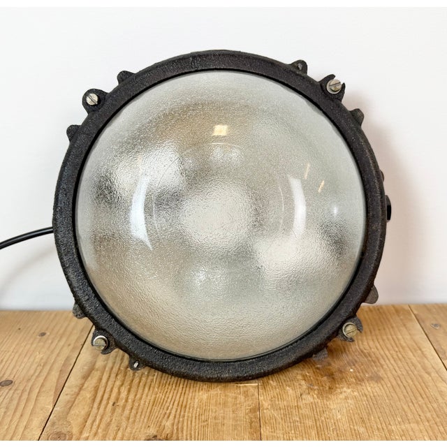 Mid-Century Modern Industrial Black Cast Iron Ceiling Light from Elektrosvit, 1960s For Sale - Image 3 of 15