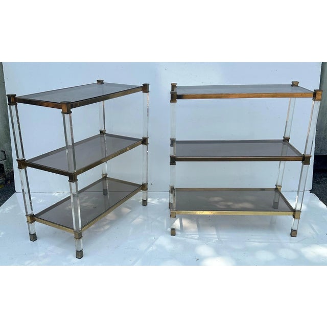 French Pierre Vandel Lucite and Brass Side Table - A Pair For Sale - Image 12 of 12