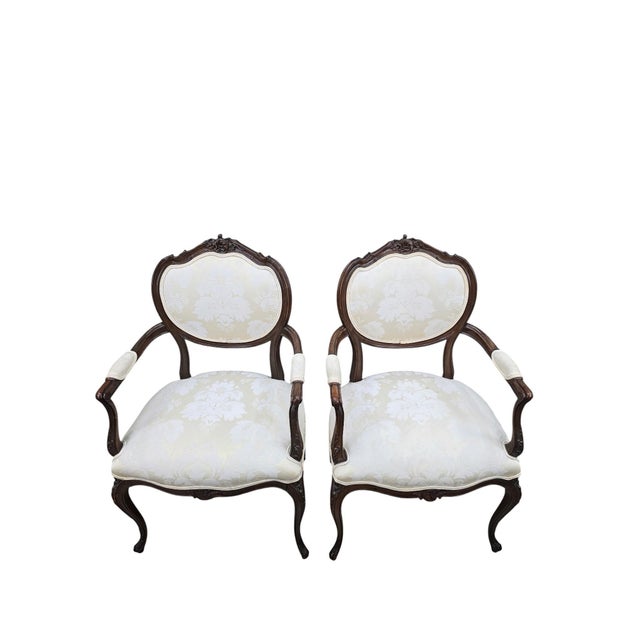 Cream Vintage French Louis XV Style Walnut Dining Chairs – Set of 6 For Sale - Image 8 of 11