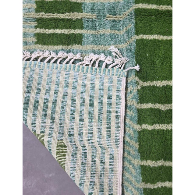 2020s Green Moroccan Rug Handmade Striped Rug - 10 X 8.4 Ft For Sale - Image 5 of 8