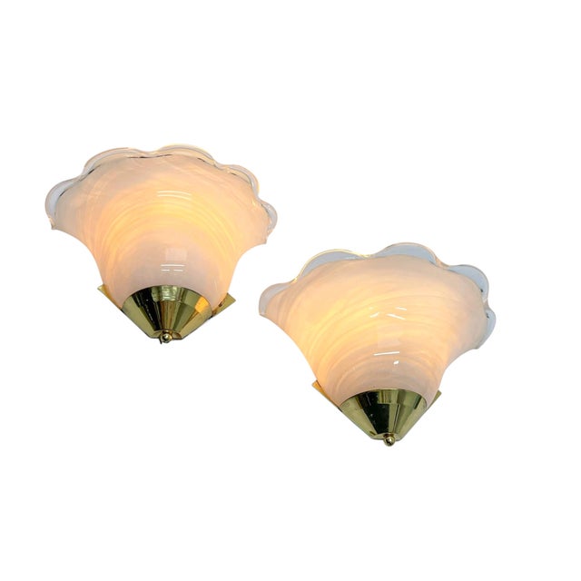 Hollywood Regency Shell Shaped Glass Wall Lights in the style of La Murrina, 1980s, Set of 2 For Sale - Image 3 of 13