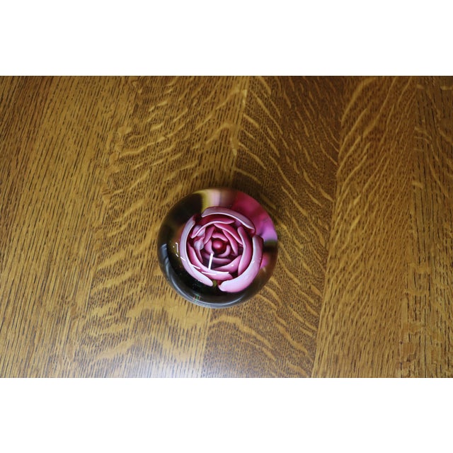 Glass Art Glass Pink Rose Paperweight For Sale - Image 7 of 7