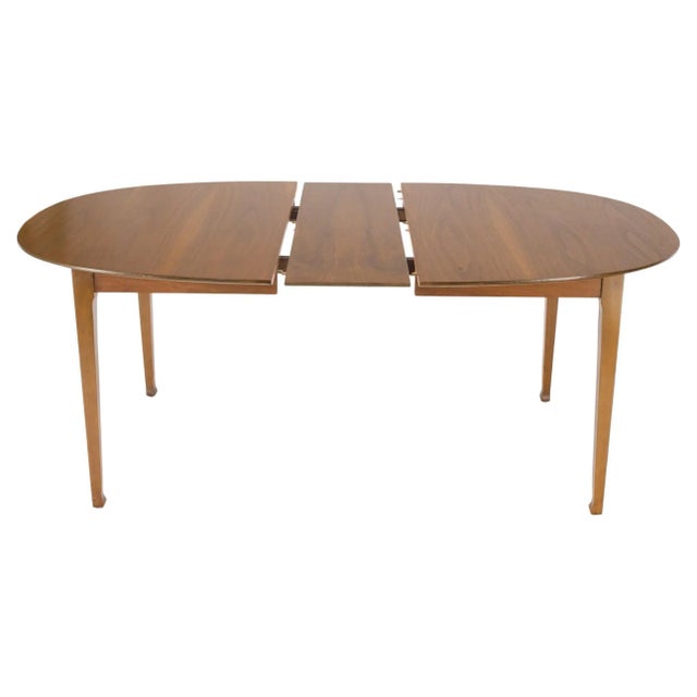 Oval Walnut Square Tapered Legs Mid Century Modern Dining Conference Table MINT One table leaf measuring 12'' across.