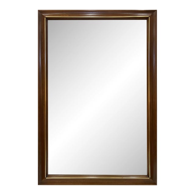 1960s Vintage Overscale Walnut, Brass Campaign-Style Mirror For Sale