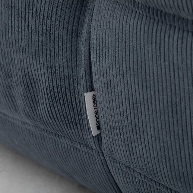 Authentic Restored Togo Fireside Chair and Ottoman in Graphite Grey Corduroy - Vintage Ligne Roset For Sale - Image 11 of 17