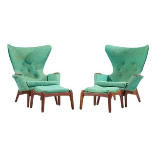 Adrian Pearsall for Craft Associates Model 2231 Mid Century Walnut Lounge Chairs - Pair With Ottomans For Sale