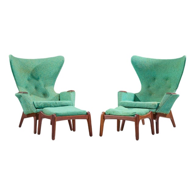 Adrian Pearsall for Craft Associates Model 2231 Mid Century Walnut Lounge Chairs - Pair With Ottomans For Sale