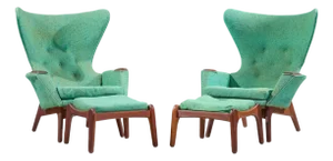 Adrian Pearsall for Craft Associates Model 2231 Mid Century Walnut Lounge Chairs - Pair With Ottomans