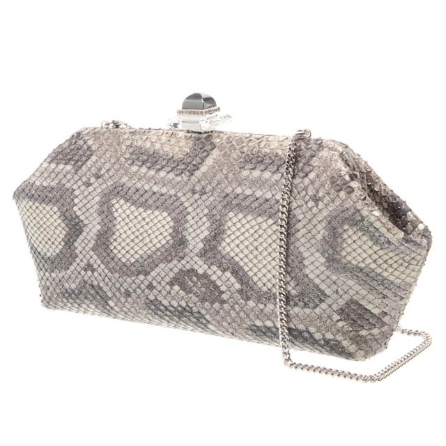 2015 Judith Leiber Couture Whitman Snakeskin Karung Metallic Clutch Shoulder Day Evening Handbag For Sale - Image 14 of 14