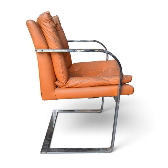 Modern Vintage Chrome-Finish Steel Cantilever Lounge Chair in Orange Vinyl For Sale - Image 3 of 9