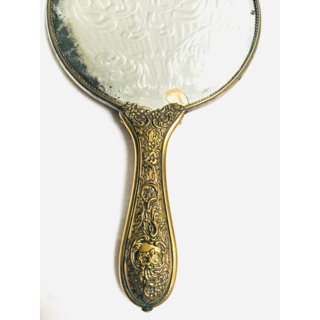 Gold 1890’s Antique Victorian Gold Hand Mirror Angel Face For Sale - Image 8 of 9