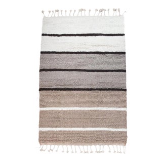 Handmade Striped Looped Pile Wool Area Rug For Sale
