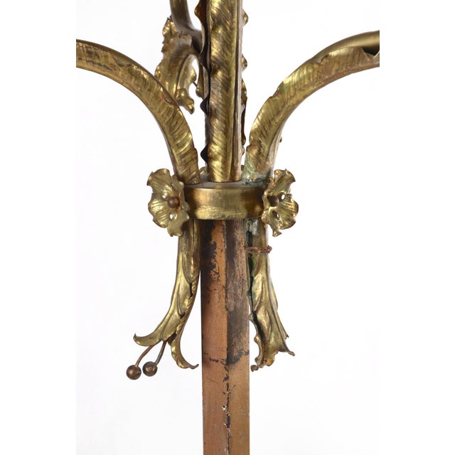 Early 20th Century Victorian Brass Foliate Candelabra Floor Lamp For Sale In New York - Image 6 of 9