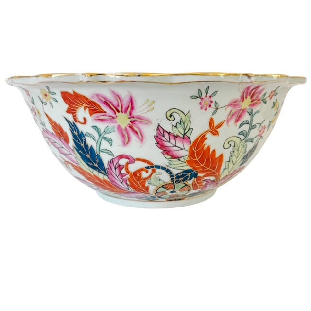 1970s 1970s Large Scalloped Chinese Export Tobacco Leaf Porcelain Statement Centerpiece Bowl For Sale - Image 5 of 7