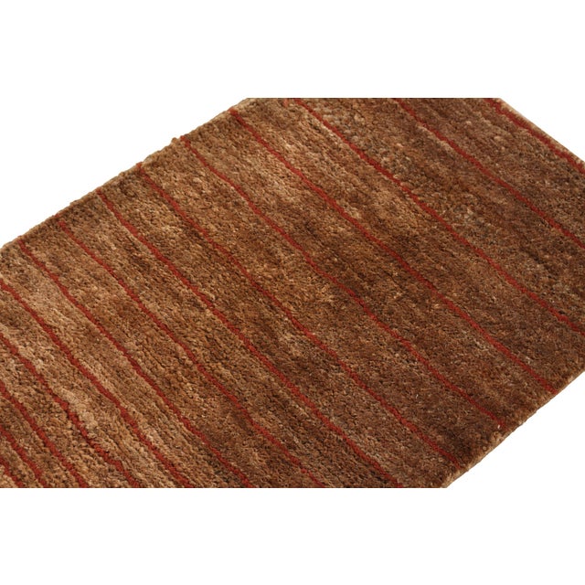 Textile Rug & Kilim's Modern Textural Rug in Brown and Red With Striped Design For Sale - Image 7 of 7