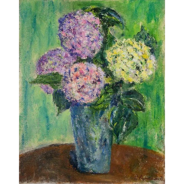 Pino Romanò, Anna's Hydrangeas, Oil Painting, 2000 For Sale - Image 6 of 6