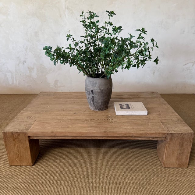 Coffee Large Reclaimed Fir Pine Wood Beam Style Coffee Table in Natural For Sale - Image 8 of 8