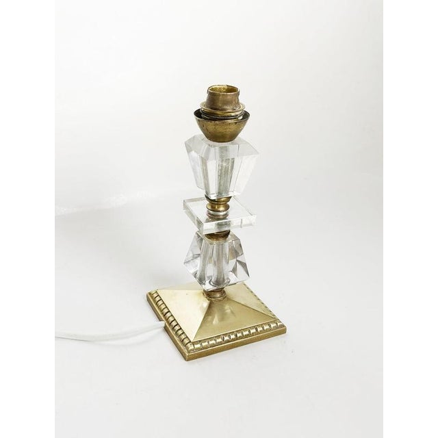 Brass and Acrylic Glass Table Lamp, France, 1940s For Sale - Image 3 of 12