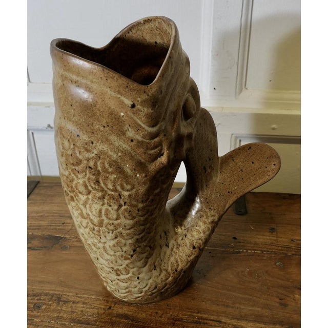 Light Yellow Giant French Fish Jug from Vallauris, 1950s For Sale - Image 8 of 9