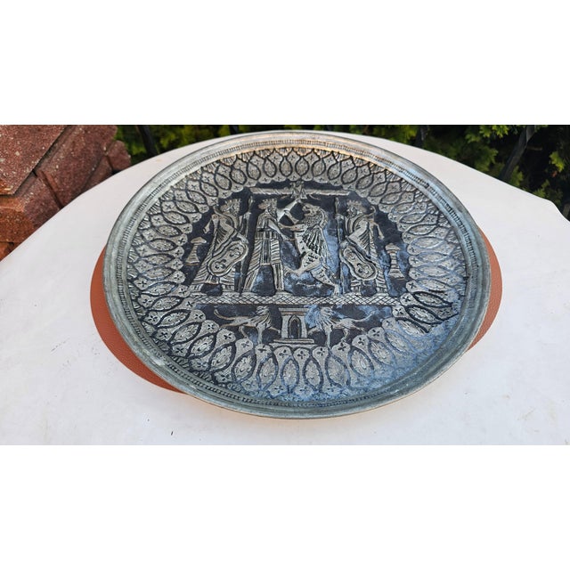 Art Deco Middle Eastern Ghalamzani Technique Plate, 1920s For Sale - Image 4 of 10